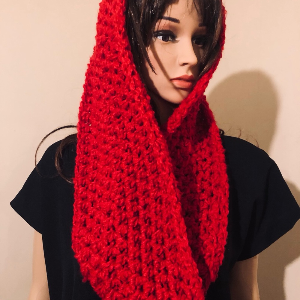 Beautiful Cowl Neck Warmer Christmas Red Hand Crochet